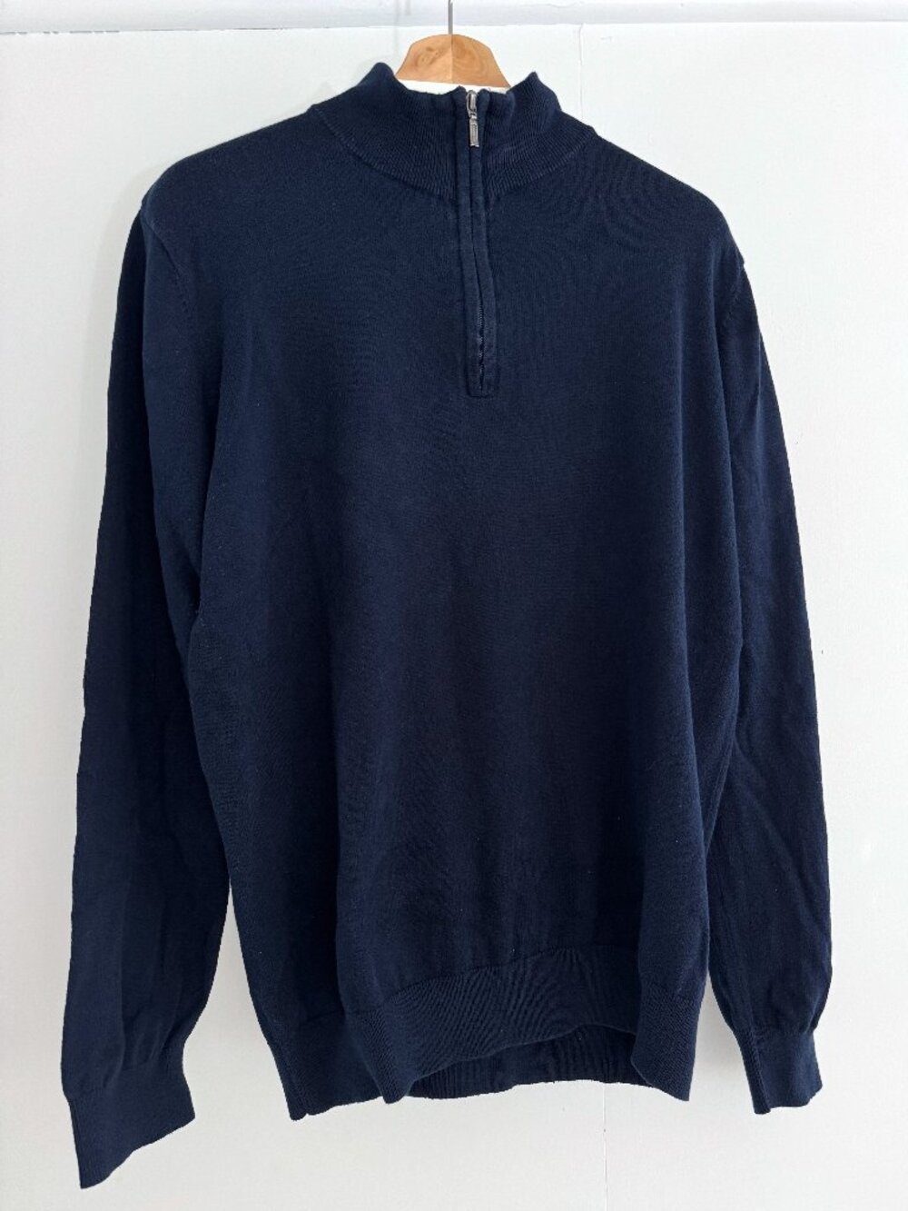 L.L. Bean Cotton-Cashmere Quarter-Zip Sweater (Navy, L)
